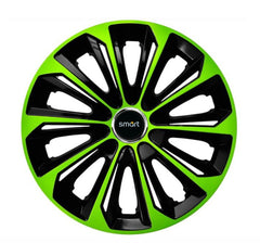 Set 4 Wheel Caps Extra Strong Green & Black R14, suitable for Smart