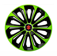 Set 4 Wheel Caps Extra Strong Green & Black R15, suitable for Suzuki