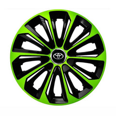 Set 4 Wheel Caps Extra Strong Green & Black R14, suitable for Toyota