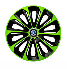 Set 4 Wheel Caps Extra Strong Green & Black R15, suitable for VW