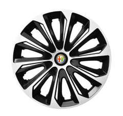 Set 4 Wheel Caps Extra Strong Silver & Black R15, suitable for Alfa Romeo