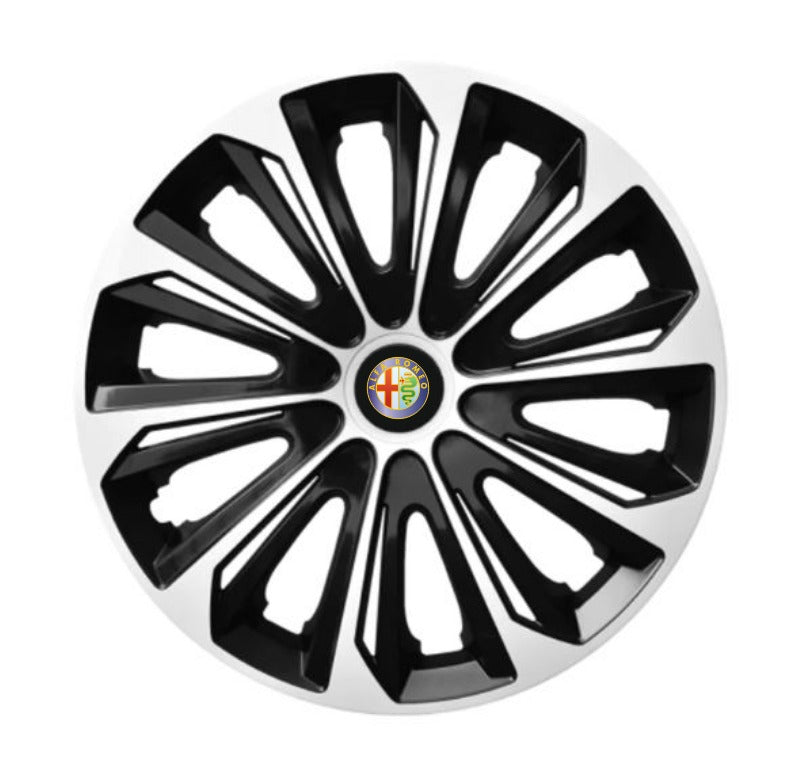 Set 4 Wheel Caps Extra Strong Silver & Black R16, suitable for Alfa Romeo