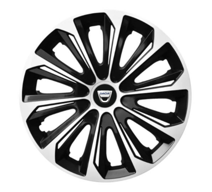 Set 4 Wheel Caps Extra Strong Silver & Black R14, suitable for Dacia