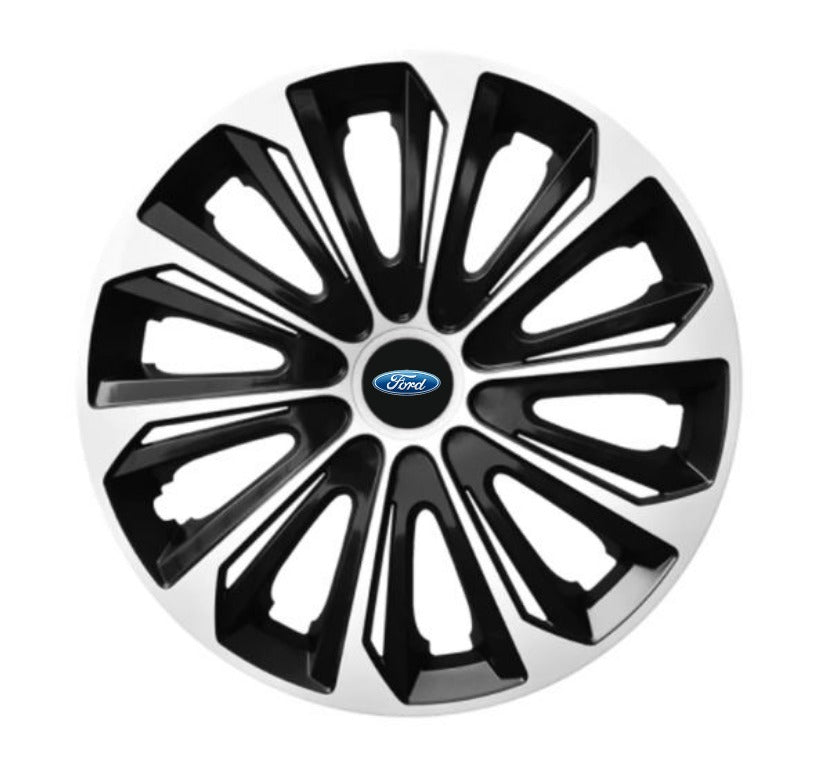 Set 4 Wheel Caps Extra Strong Silver & Black R14, suitable for Ford