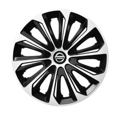 Set 4 Wheel Caps Extra Strong Silver & Black R14, suitable for Nissan