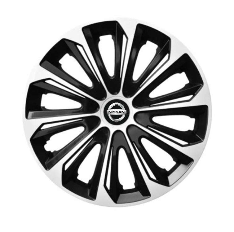 Set 4 Wheel Caps Extra Strong Silver & Black R15, suitable for Nissan