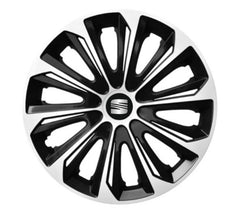 Set 4 Wheel Caps Extra Strong Silver & Black R14, suitable for Seat