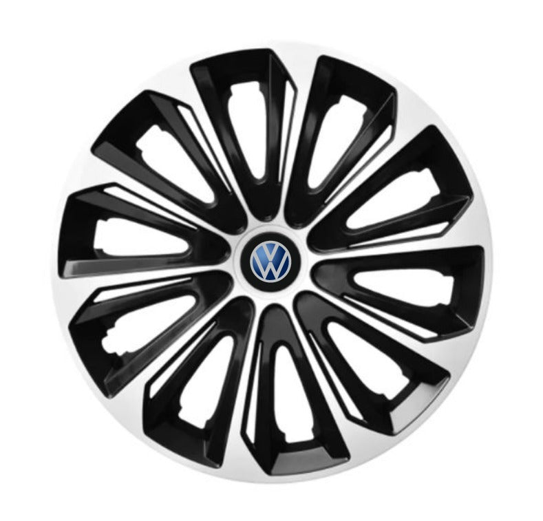 Set 4 Wheel Caps Extra Strong Silver & Black R14, suitable for VW