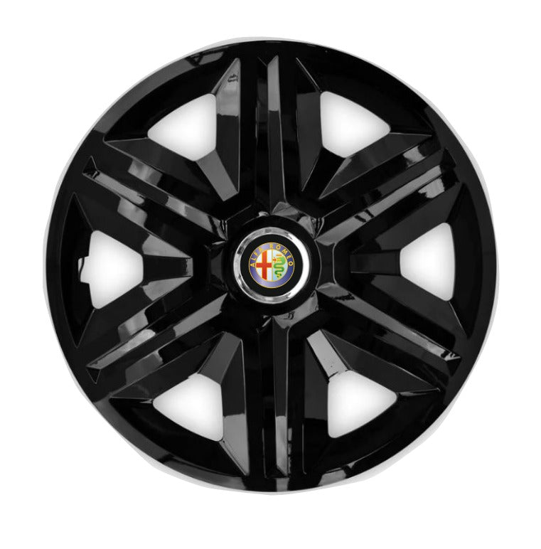 Set 4 Wheel Caps Fast Black Red Frame R14, suitable for Alfa Romeo