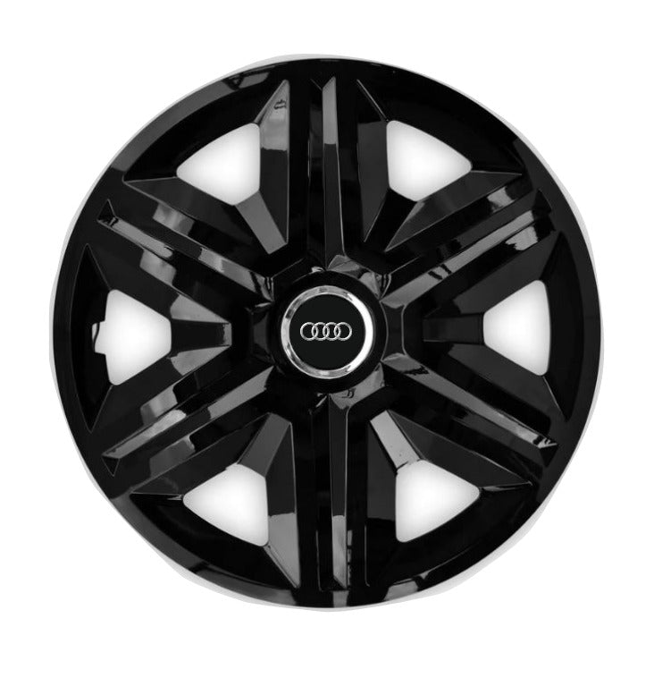 Set 4 Wheel Caps Fast Black Red Frame R14, suitable for Audi