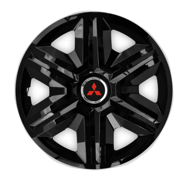 Set 4 Wheel Caps Fast Black Red Frame R14, suitable for Mitsubishi