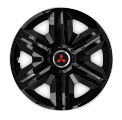 Set 4 Wheel Caps Fast Black Red Frame R14, suitable for Mitsubishi