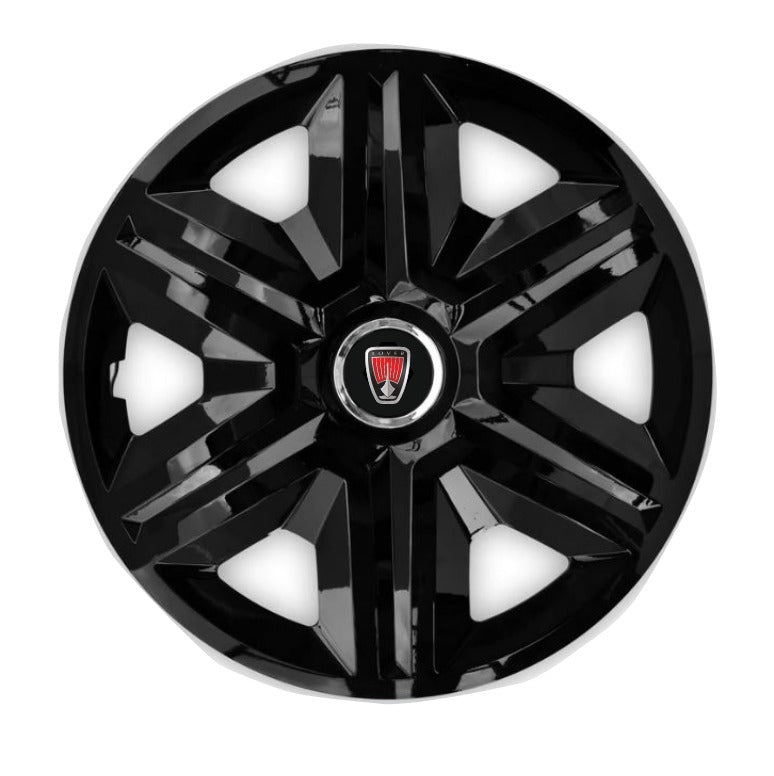 Set 4 Wheel Caps Fast Black Red Frame R14, suitable for Range Rover