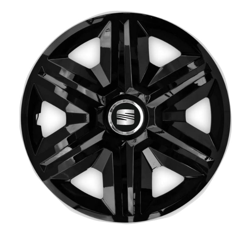 Set 4 Wheel Caps Fast Black Red Frame R15, suitable for Seat