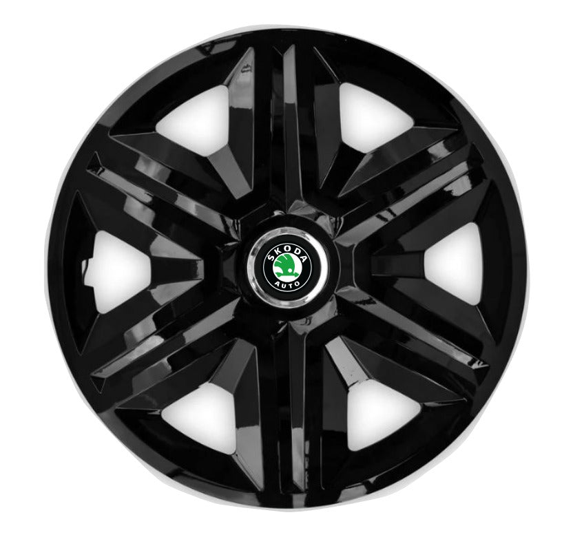 Set 4 Wheel Caps Fast Black Red Frame R16, suitable for Skoda