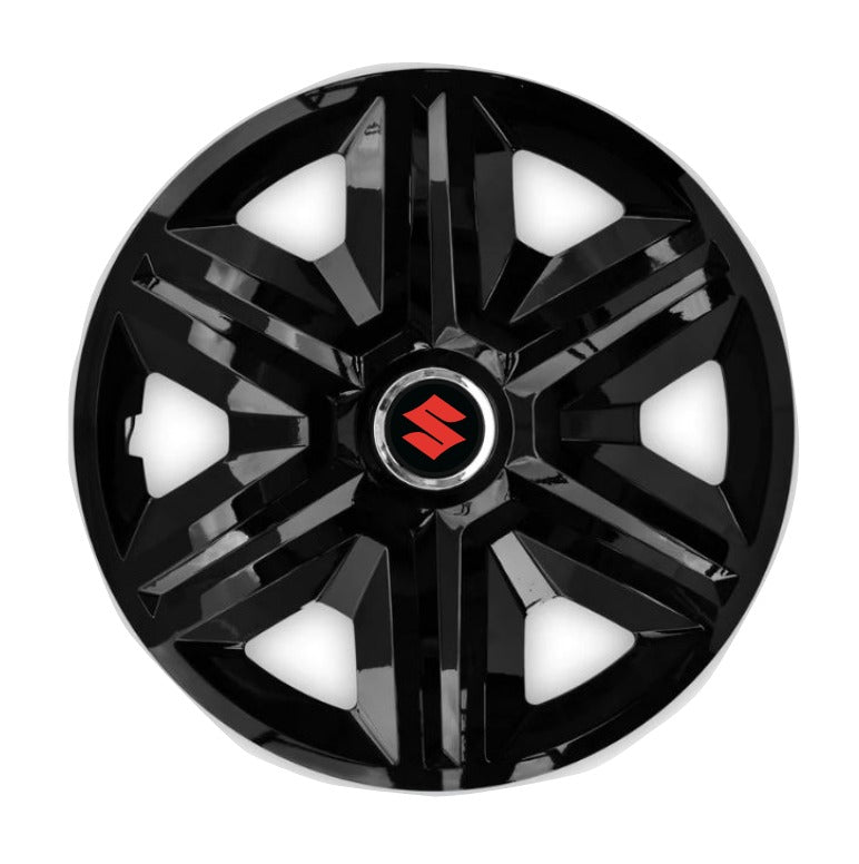 Set 4 Wheel Caps Fast Black Red Frame R14, suitable for Suzuki