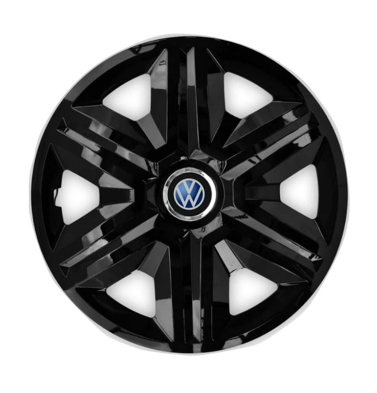 Set 4 Wheel Caps Fast Black Red Frame R15, suitable for VW