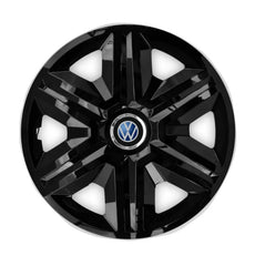 Set 4 Wheel Caps Fast Black Red Frame R15, suitable for VW