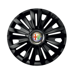 Set 4 Wheel Caps Royal Black with Chromed Ring R15, suitable for Alfa Romeo