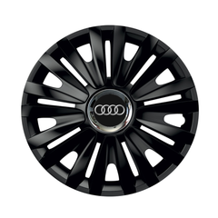 Set 4 Wheel Caps Royal Black with Chromed Ring R16, suitable for Audi