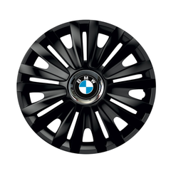 Set 4 Wheel Caps Royal Black with Chromed Ring R15, suitable for BMW