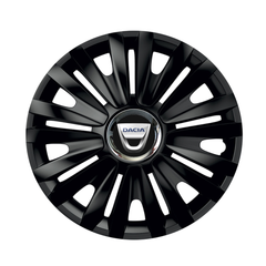 Set 4 Wheel Caps Royal Black with Chromed Ring R14, suitable for Dacia