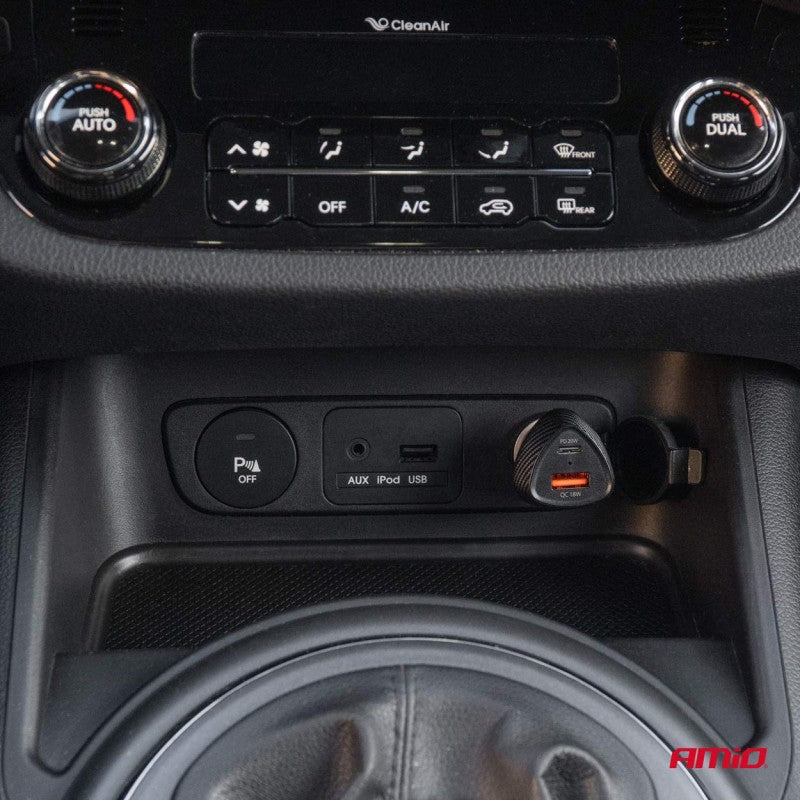Încărcător auto QC+PD 38W USB-A + USB-C AMIO-04283