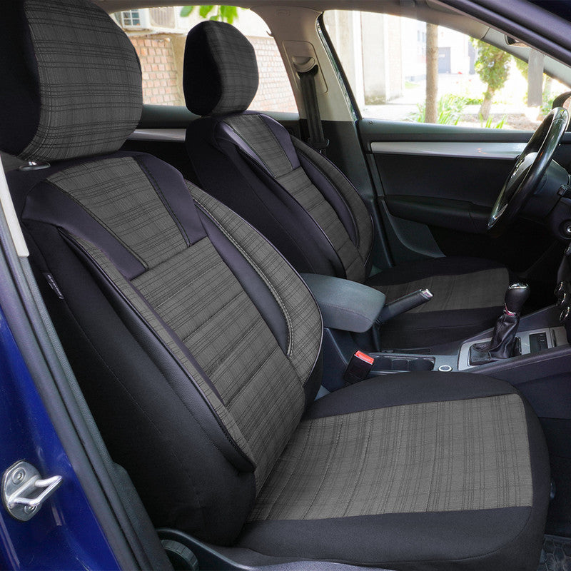 Set Huse Scaune Auto Umbrella Luxury pentru Audi A4 B6 din Piele Ecologica, Negru + Textil Gri