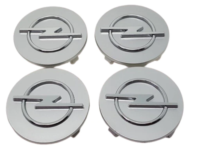 4 db 64 mm-es ezüst/szürke kerékkupak szett, Opel Insignia/Astra/Vectra/Corsa, könnyűfém felnikhez