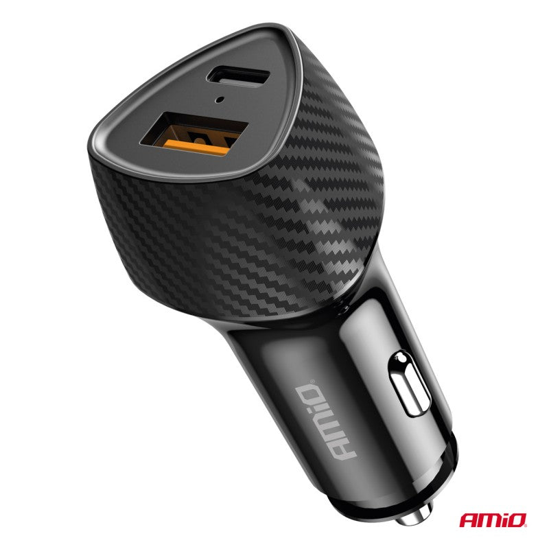Încărcător auto QC+PD 38W USB-A + USB-C AMIO-04283