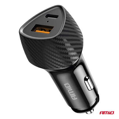 Încărcător auto QC+PD 38W USB-A + USB-C AMIO-04283