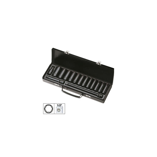 SET DE 15 PIESE DE IMPACT CU 12 TUBULARE LUNGI DE 1/2` HEXAGONALE + ADAPTOARE JBM