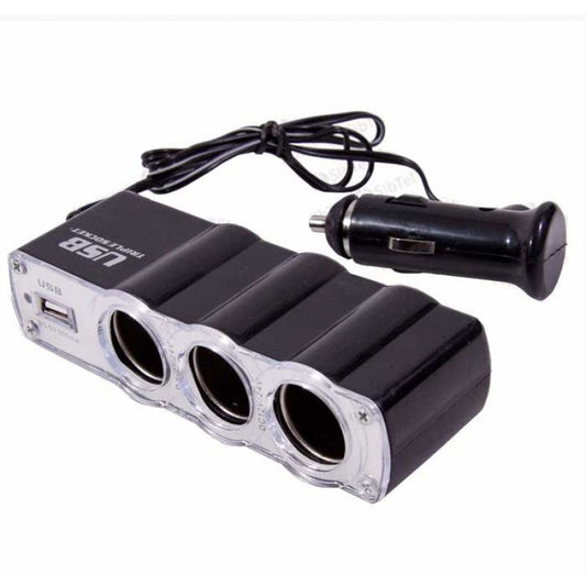 Încărcător Auto Olesson WF-0120, 60W, 3 Porturi Brichetă și 1 USB, Negru-Argintiu