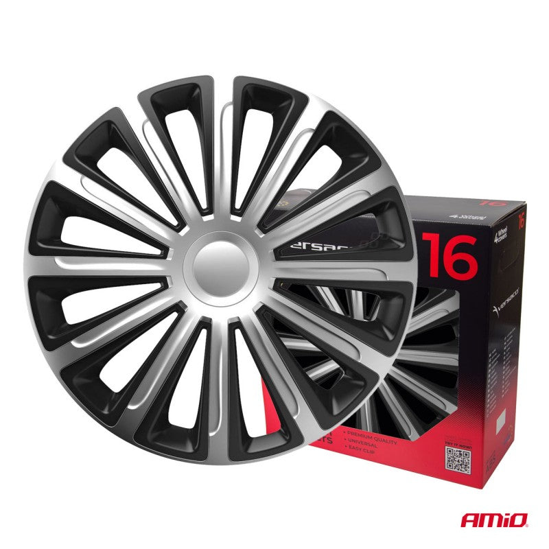 Set 4 Capace roti negru cu argintiu 16" inch