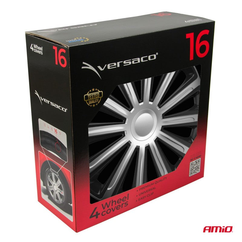 Set 4 Capace roti negru cu argintiu 16" inch