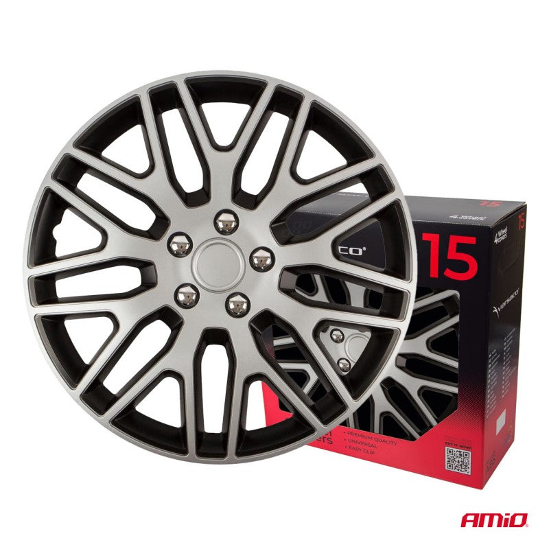 Capace roți auto Dakar, set 4 piese, negru argintiu, 15" COLOR BOX