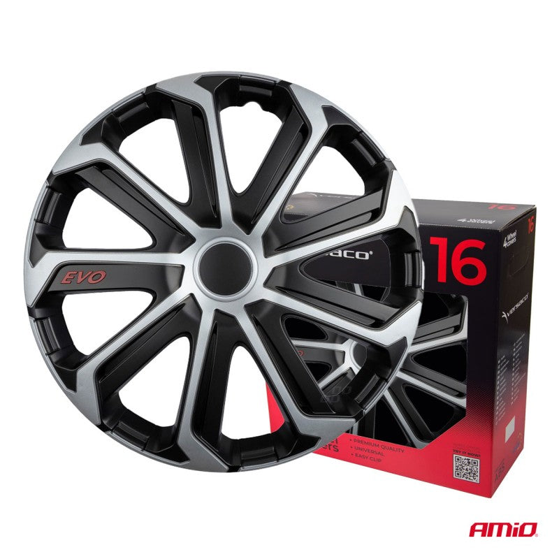 Set 4 buc capace roti, EVO negru argintiu 16"