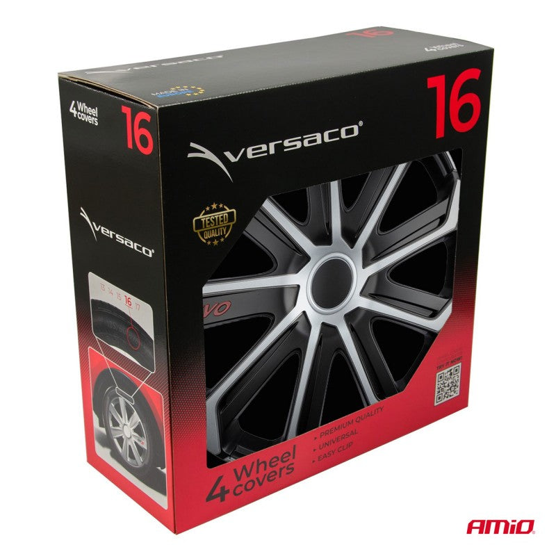 Set 4 buc capace roti, EVO negru argintiu 16"