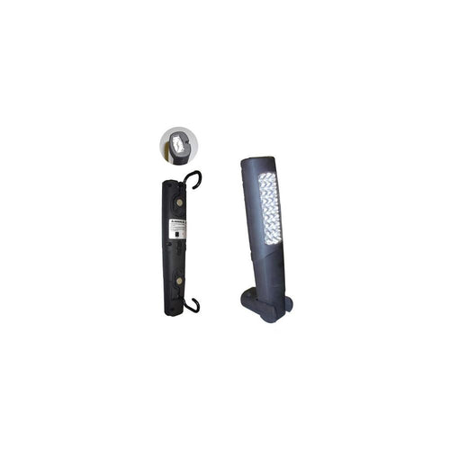 LAMPA DE LUCRU PORTABILA 24+6 LEDURI DUBLU MAGNETICA. SUPORT SI BAZA METALICA JBM