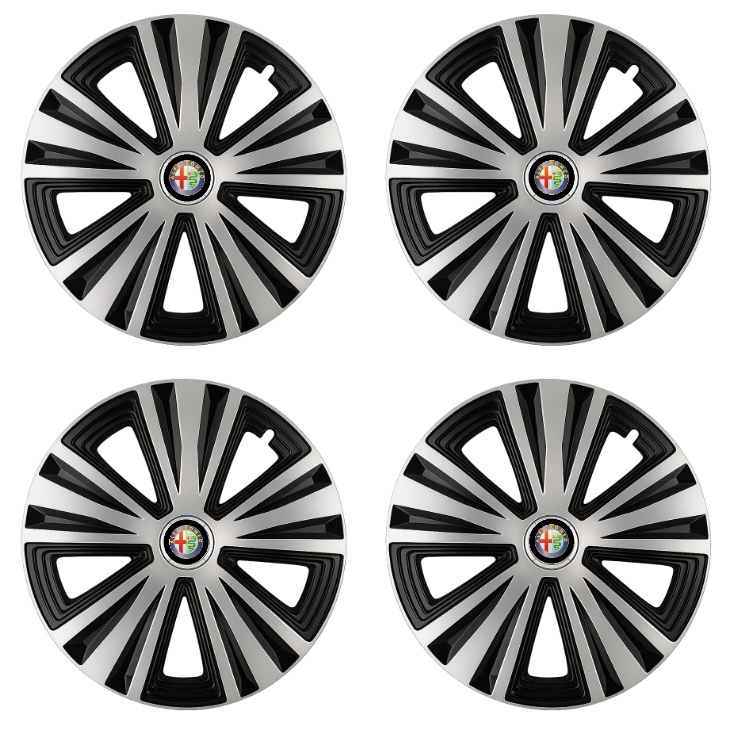 Set 4 capace roti Glory Gri-Negru R16, Compatibil Cu Alfa Romeo