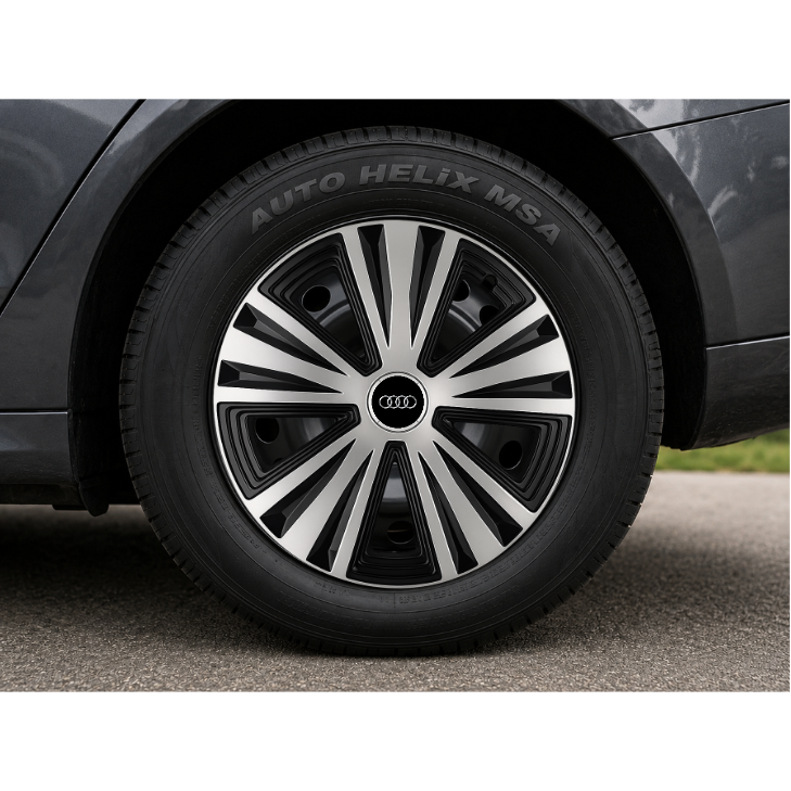 Set 4 capace roti Glory Gri-Negru R14, Compatibil Cu Audi