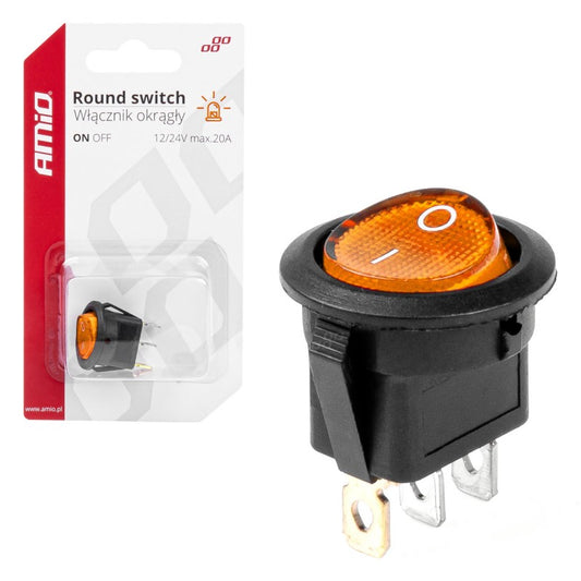 Întrerupător rotund cu lumină galbenă 12/24V max 20A ON/OFF
