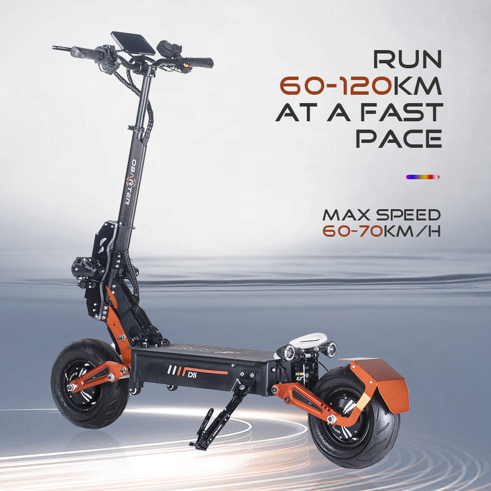 Trotineta Electrica OBARTER D5, Motor 5000W, Autonomie 120 km, Viteza 70 km/h, Acumulator 48V 35AH, Tractiune 2X2, Roti 12 inch, Pliabila, Ideala pentru Glovo/Tazz/Bolt, Negru