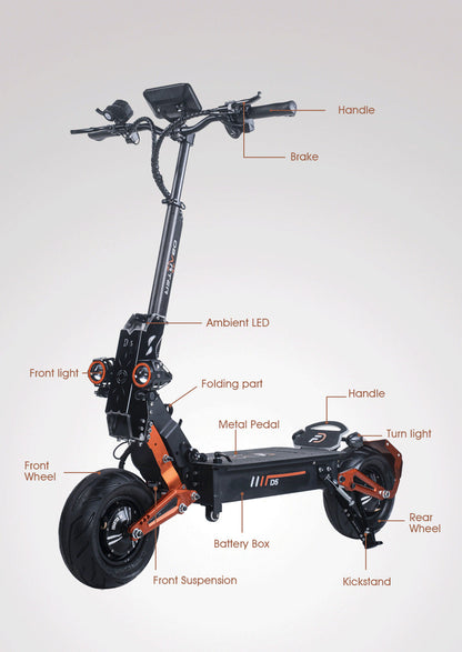 Trotineta Electrica OBARTER D5, Motor 5000W, Autonomie 120 km, Viteza 70 km/h, Acumulator 48V 35AH, Tractiune 2X2, Roti 12 inch, Pliabila, Ideala pentru Glovo/Tazz/Bolt, Negru