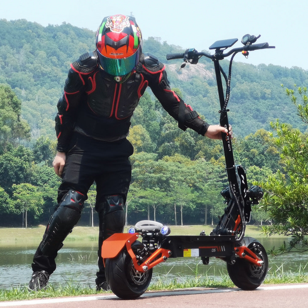 Trotineta Electrica OBARTER D5, Motor 5000W, Autonomie 120 km, Viteza 70 km/h, Acumulator 48V 35AH, Tractiune 2X2, Roti 12 inch, Pliabila, Ideala pentru Glovo/Tazz/Bolt, Negru