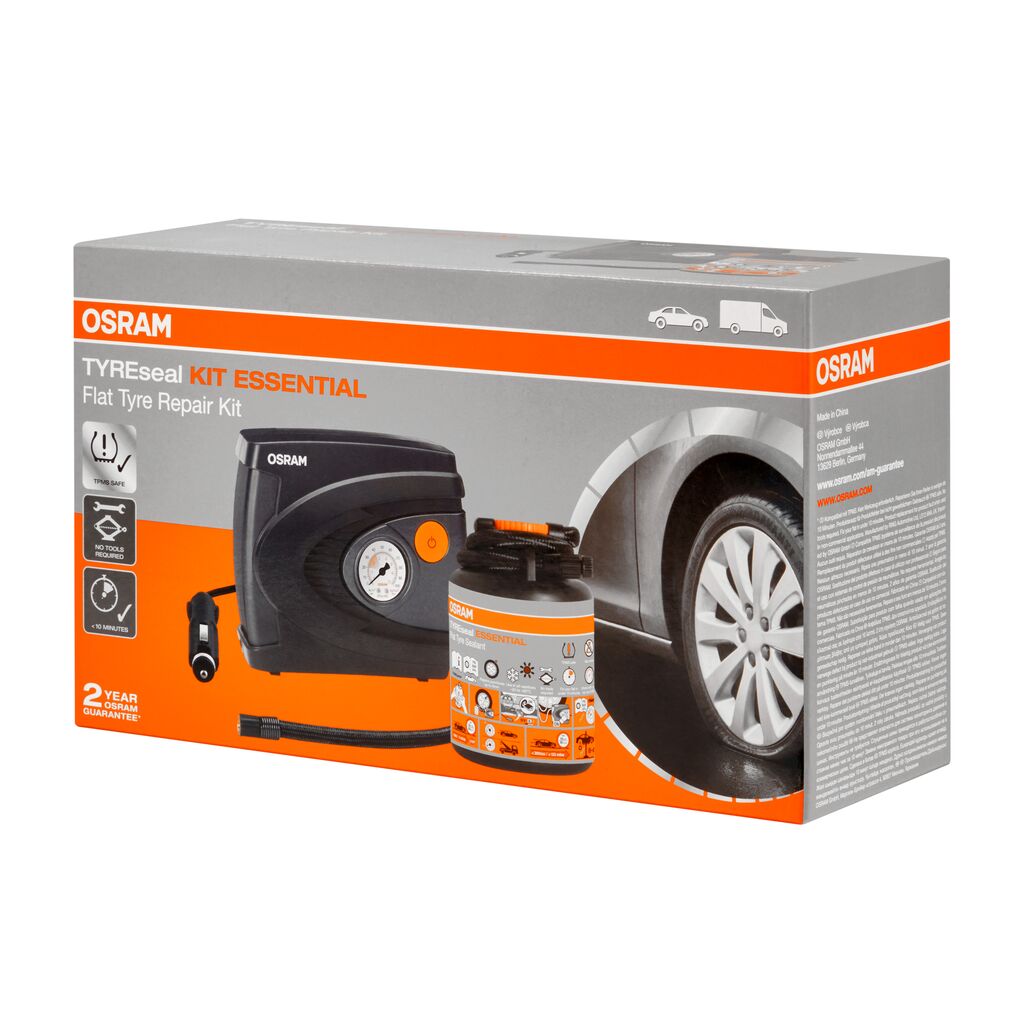 GUMIABRONCS TÖMÍTŐKÉSZLET (KOMPRESSZOR + GUMIABRONCS JAVÍTÓ SPRAY) TYRESEAL ESSENTIAL KÉSZLET OSRAM