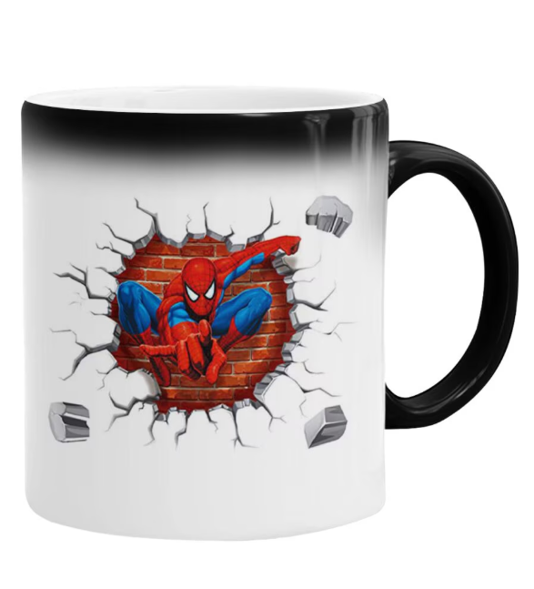 Cana termosensibila Magic Mug Spiderman, Ceramica, 330 ml, Multicolor