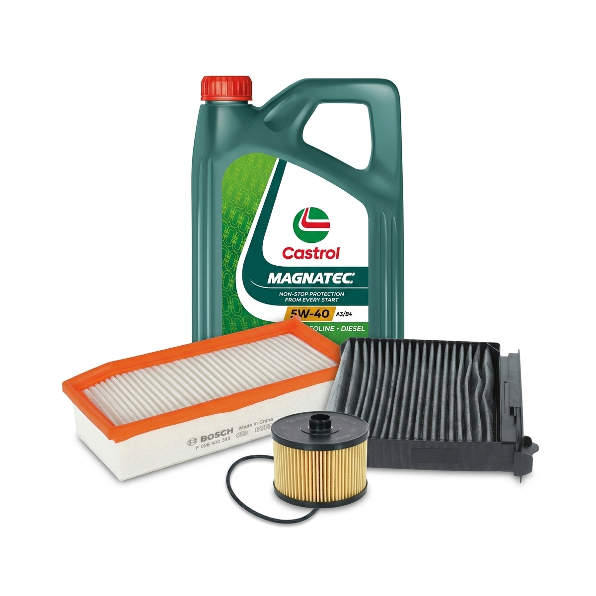 Kit revizie ulei Castrol MAGNATEC 5W-40 A3/B4 + filtre Dacia Duster HS 1.2 TCe 125 CP – Bosch