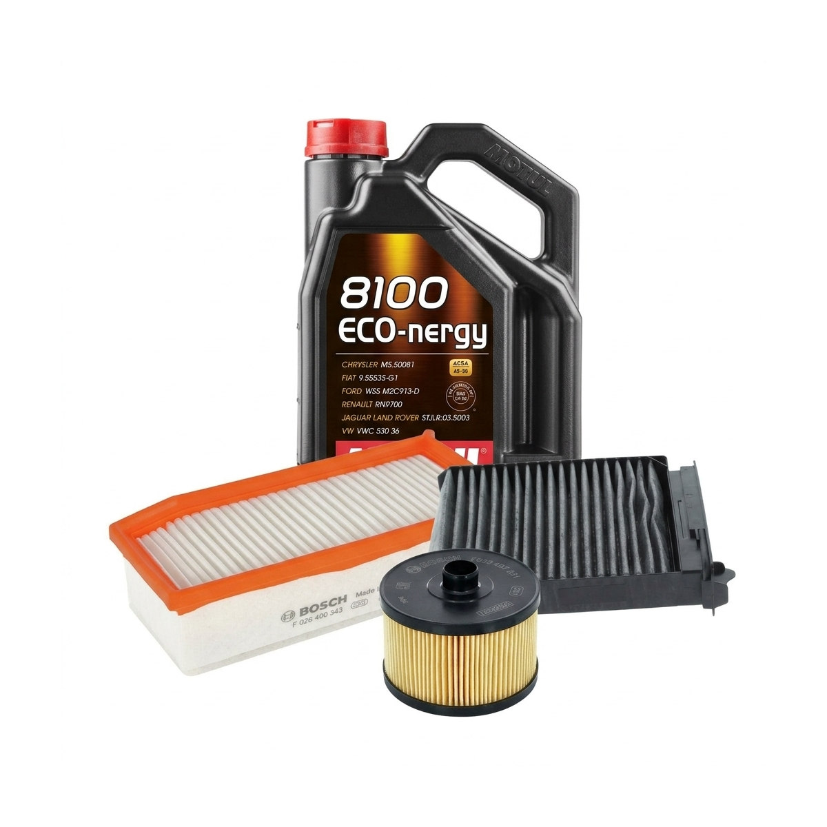 Kit revizie ulei Motul 8100 ECO-NERGY 5W-30 + filtre Dacia Duster HS 1.2 TCe 125 CP – Bosch