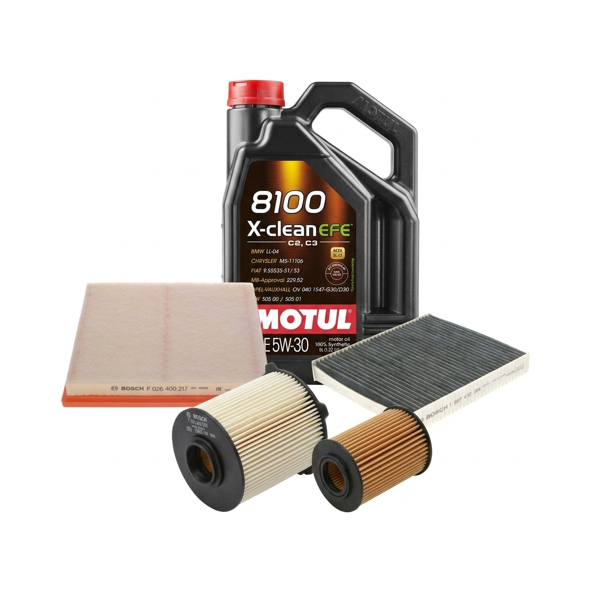 Kit revizie ulei Motul 8100 X-CLEAN EFE 5W-30 + filtre Opel Astra J 1.6 CDTi 136 CP – Bosch